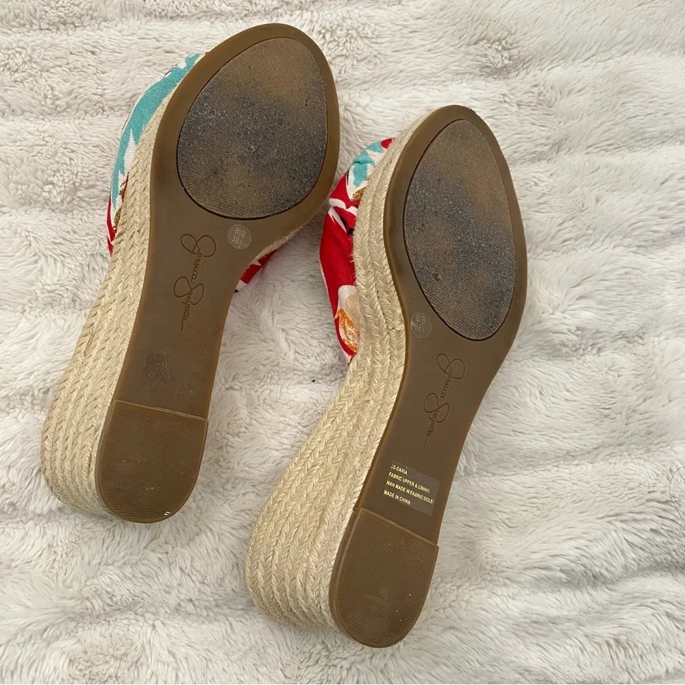 Jessica Simpson Red Floral Espadrille Wedges Size 8.5